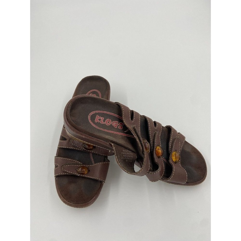 Klogs Slip Resistant Women Size 6 M Brown Wedge Slip On Sandal Detailed Straps - Picture 2 of 11